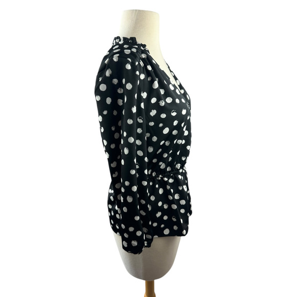 NWT J.Crew Peplum Blouse Painted Dot Satin Backed Crepe Polka Dot Black Size 2 - Picture 5 of 13